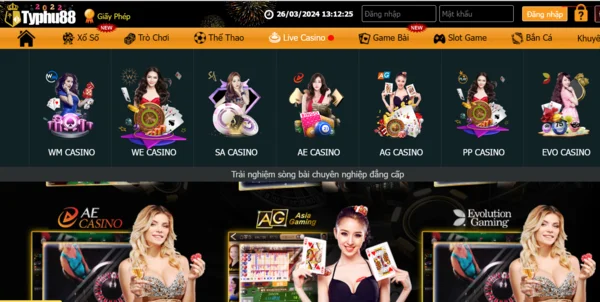 Live casino TYPHU88 đa dạng các trò chơi game bài trực tuyến hấp dẫn